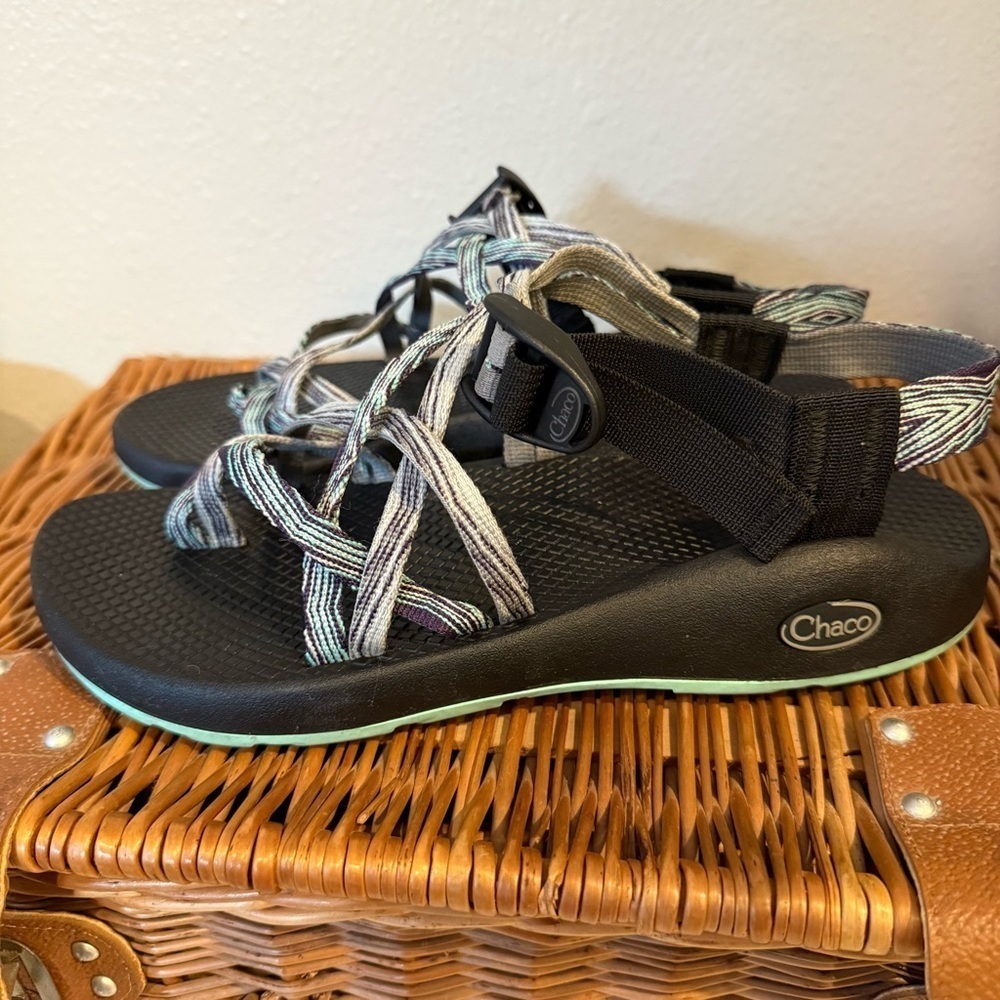 Chaco Strappy Sports Outdoor Sandals Dash Grey Blue Womens Sz 9 Comfort Hiking - Picture 4 of 8